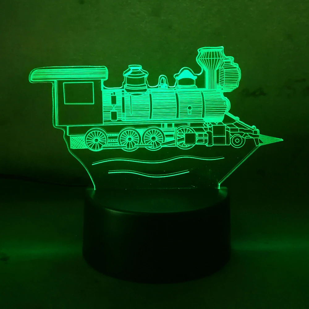 3D Визуальный локомотив старинный винтажный поезд иллюзия лампа 7 цветов меняющая