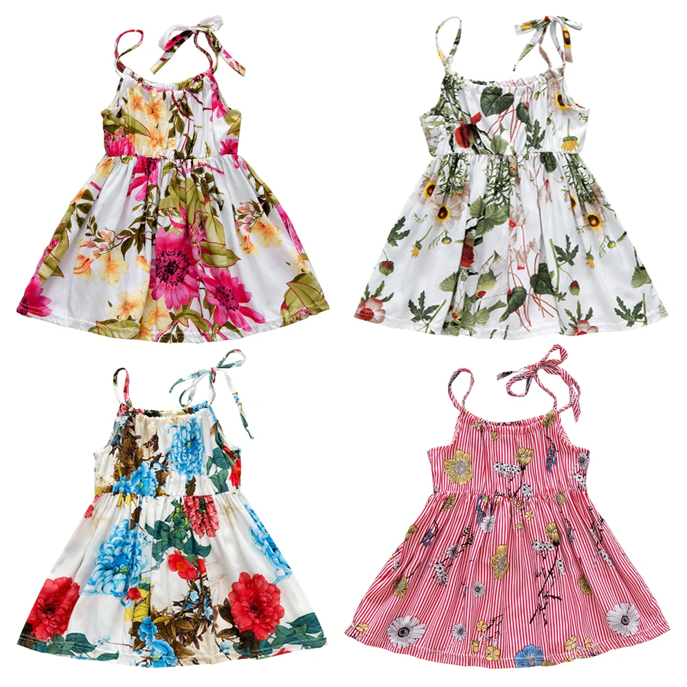Летняя Новинка детская одежда платья вечерние девочек с цветочным принтом в
