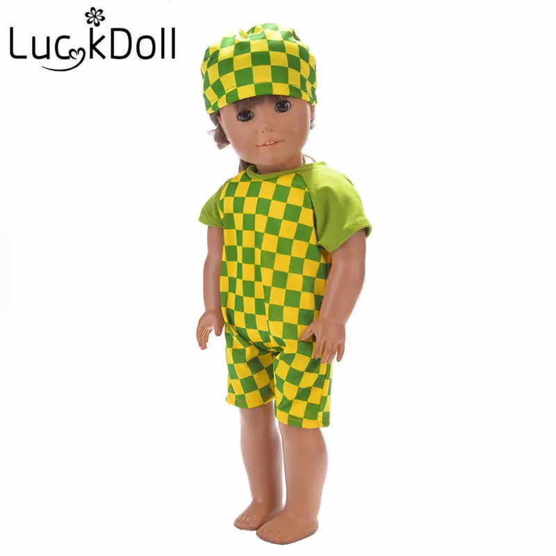 Комбинезон LUCKDOLL с летней печатью и шапкой для кукол размером 18 дюймов или 43 см