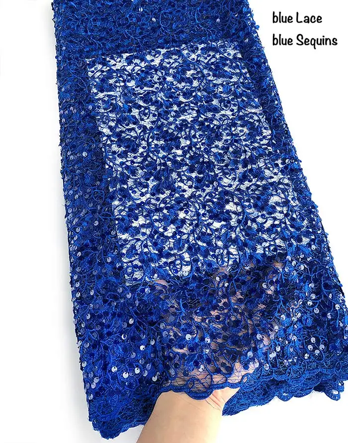 Royal blue Мягкое лимонно-зеленое сложное вышитое Африканское гипюровое кружевное Смешанное блестящее французское Тюлевое кружевное полотно по всей поверхности с маленькими блестками 5 ярдов - Цвет: Royal blue