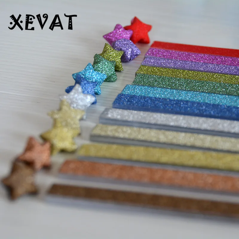 DIY складные бумажные звезды блестящий золотой порошок случайные десять цветов lucky star оригами декоративные бумажные полоски Рождественский подарок