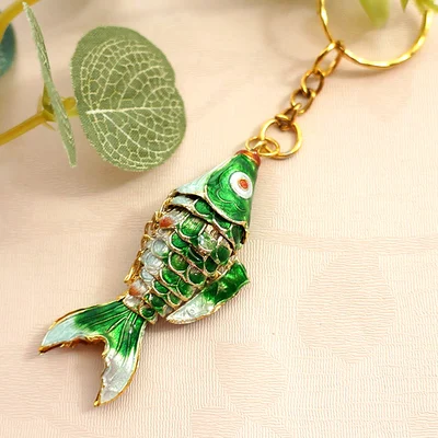 Зеленый Cloisonne Swing 6,5 Koi Fish брелки брелок Ретро Китай карп эмаль ювелирные изделия аксессуары брелок Подвеска этнический подарок - Цвет: Зеленый