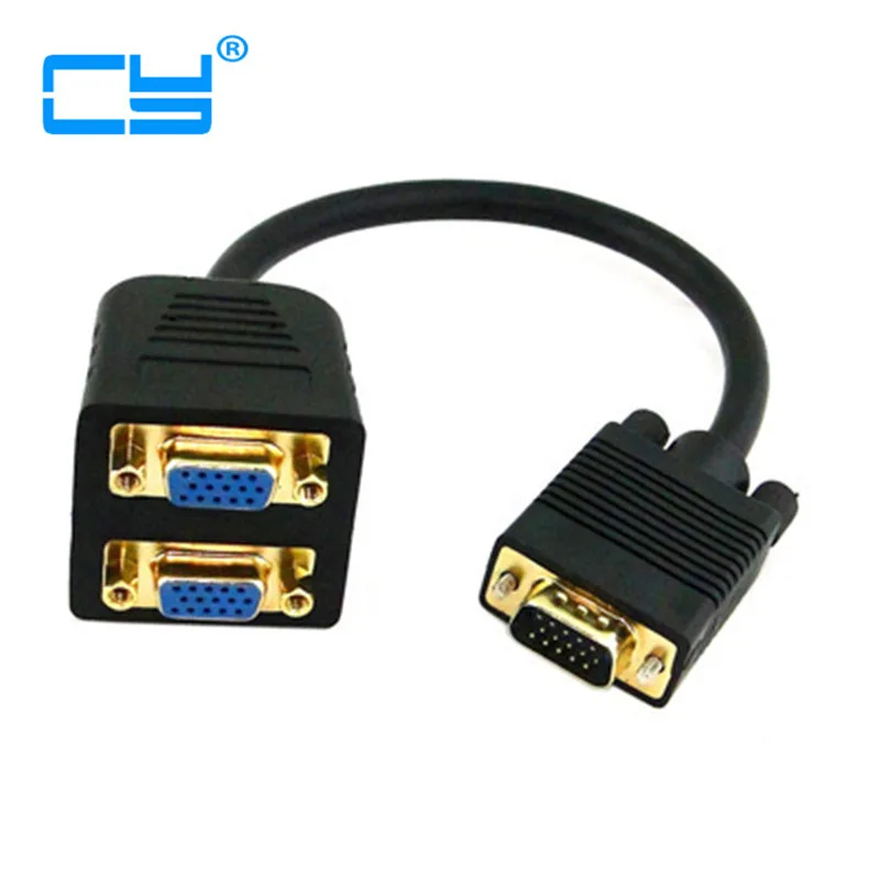 

RGB VGA SVGA Male to 2 VGA HD 15 Female Splitter Adapter Extension Cable Gold