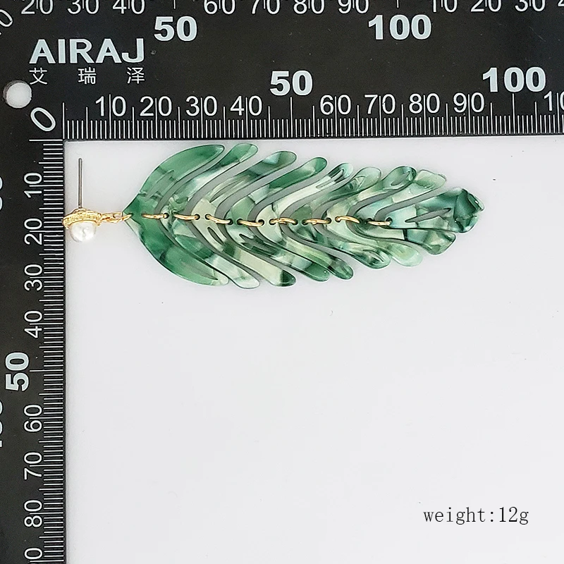 Женские акриловые серьги подвески ZA вечерние с листьями и жемчугом Ювелирное