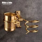 Полка для фена, алюминиевая, золотистая, с чашкой