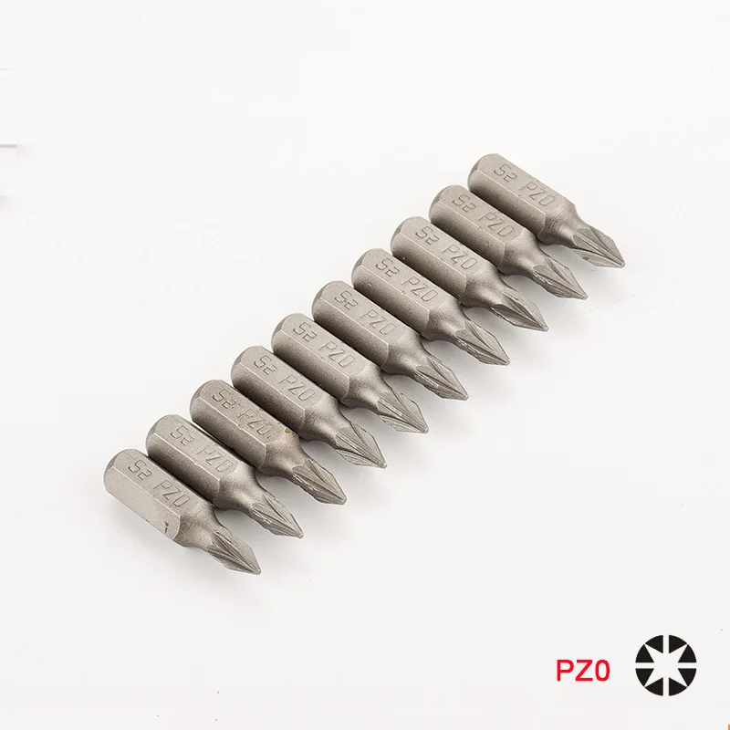 10 шт. PZ0 PZ1 PZ2 Pozi отвертка Биты 1/" 6,35 мм шестигранный хвостовик 25 мм S2 сталь противоскользящая электрическая отвертка Набор бит - Цвет: PZ0