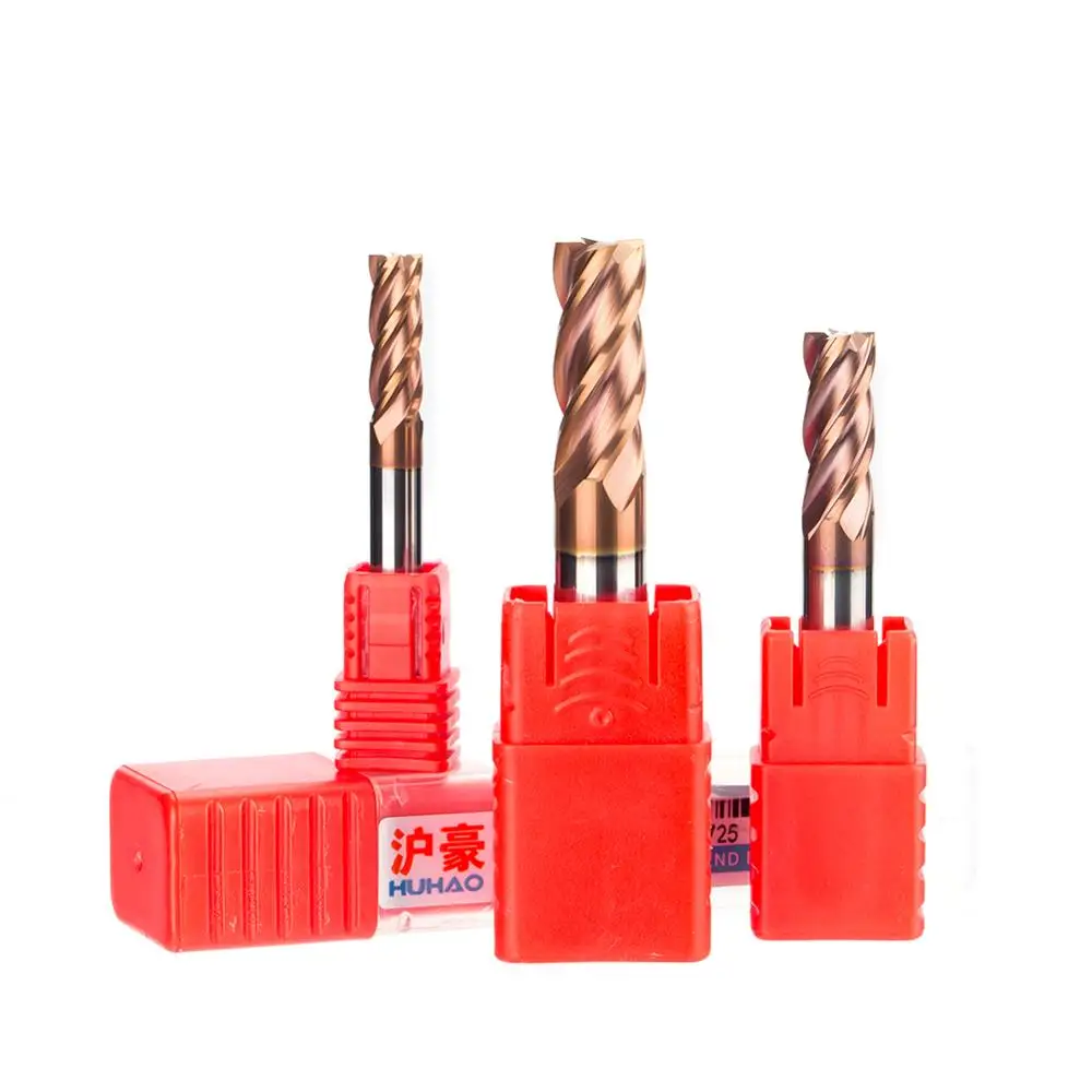 

HUHAO 1pc HRC55 Tungsten Steel End Mill Alloy Coating Spiral Milling Cutter CNC Tool Router Bits 4 Flutes End Mill For Metal