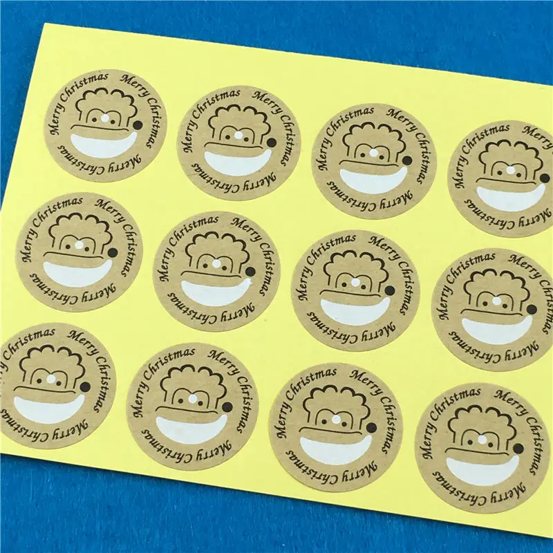 100 шт./лот Рождественская коллекция самоклеющиеся крафт круглые бумажные