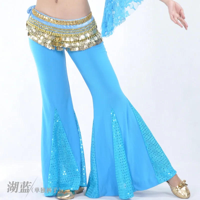 Turquoise 1 шт., брюки для танца живота, женские хлопковые брюки с кружевами и блестками, брюки для танца живота, рыбий хвост, брюки для танцев, одежда для выступлений, без пояса - Цвет: Turquoise