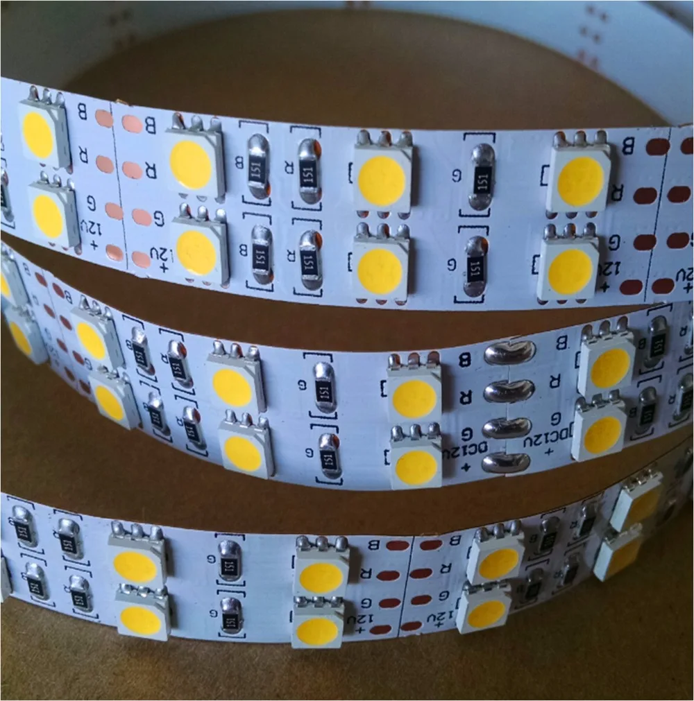 

Promotion!!! 5M 600LEDs double row 120led/M 5050 LED Strip Light;non-waterproof;IP33;white pcb;DC24V input;144W