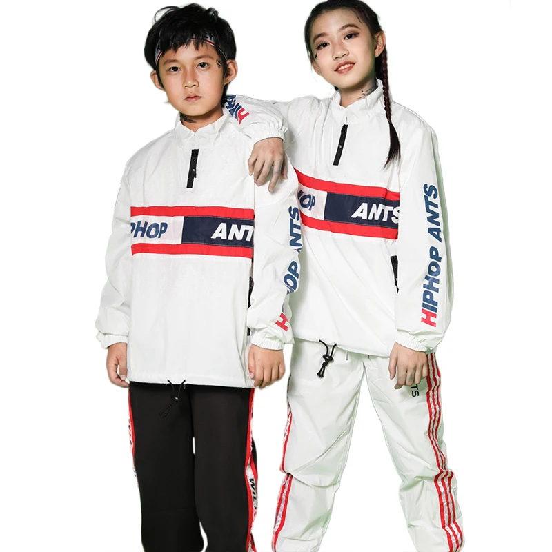 

2019 Ropa Hip Hop White Clothes Set For Kids Jazz Dance Wear Children's Street Dance Hiphop Performance Dance Costume BL1772