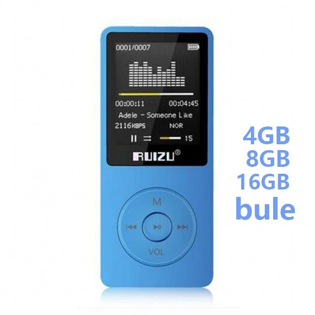 RUIZU X02 Ультратонкий MP3-плеер Usb 4 ГБ 8 ГБ 16 ГБ для хранения 1,8 дюймов экран воспроизведение 80h Высокое качество радио Fm Электронная книга музыкальный плеер - Цвет: Синий