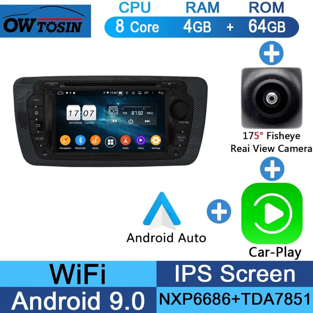 Fisheye Carplay n A " ips 8 Core 4G+ 64G Android 9,0 автомобильный dvd-плеер для Seat Ibiza 2009 2010 2011 2012 2013 gps навигация радио DSP попугай BT - Цвет: Fisheye Carplay n A