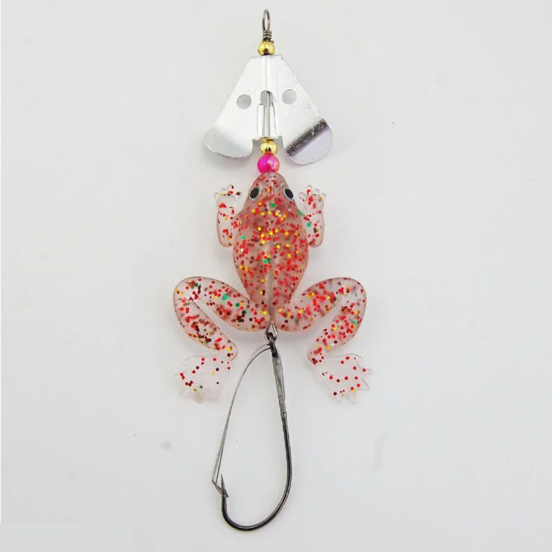1pcs Rubber Soft Frog Fishing Tools Green Yellow Clear Floating Spinnerbait With Spinner Blades Weight 7g | Спорт и развлечения