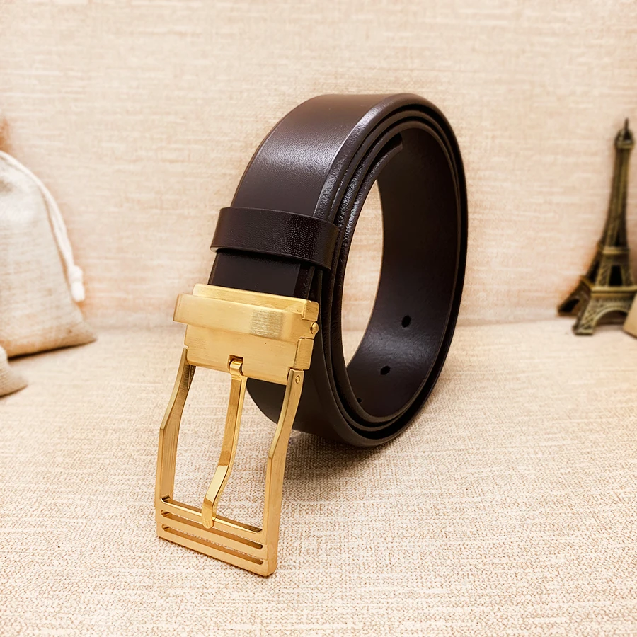 

2020 ciartuar high quality men belt genuine leather strap trousers cowskin first layer suit brass black pin buckle free shipping