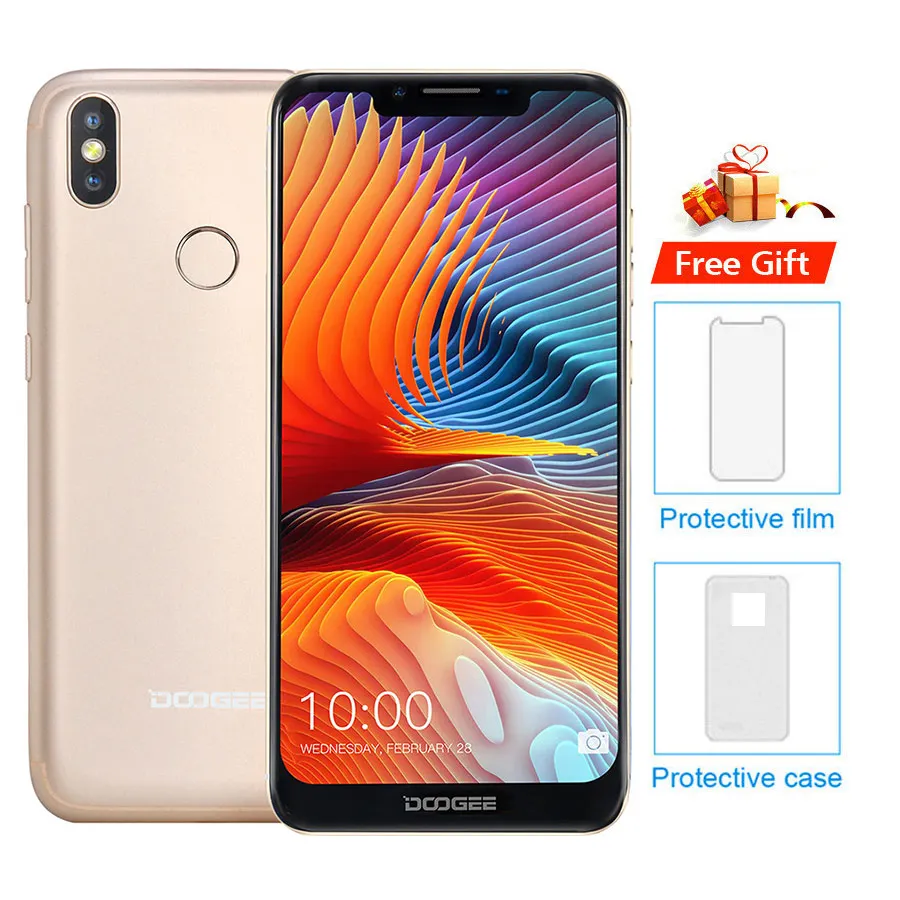 Gold DOOGEE BL5500 Lite u-образная Android 8,1 6,1" MTK6739 четырехъядерный 2 Гб ОЗУ 16 Гб ПЗУ 5500 мАч две sim-карты 13 МП отпечаток пальца мобильный телефон - Цвет: Gold