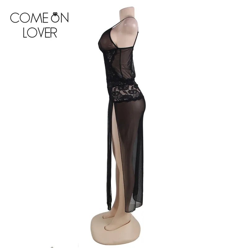 Comeonlover, новинка, женское нижнее белье с разрезом, размера плюс, черное, прозрачное, nuisette, сексуальное, кружевное, из кусков, dessous, Эротическое платье, RL80441