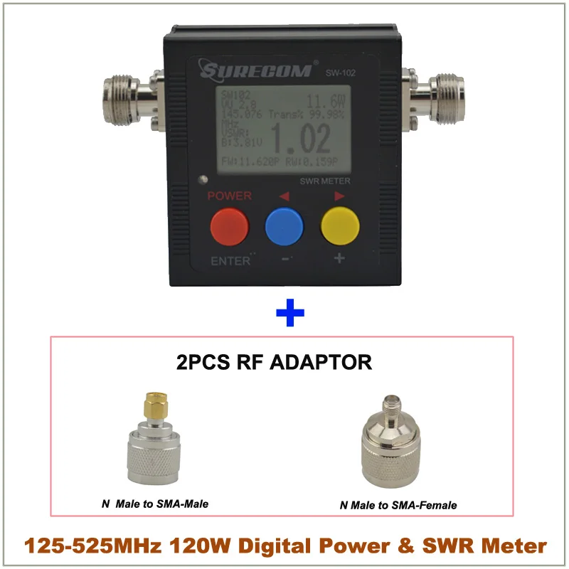 Цифровой измеритель мощности и SWR SURECOM VHF/UHF 125 525 МГц 120 Вт N(SL16) 2 шт. RF