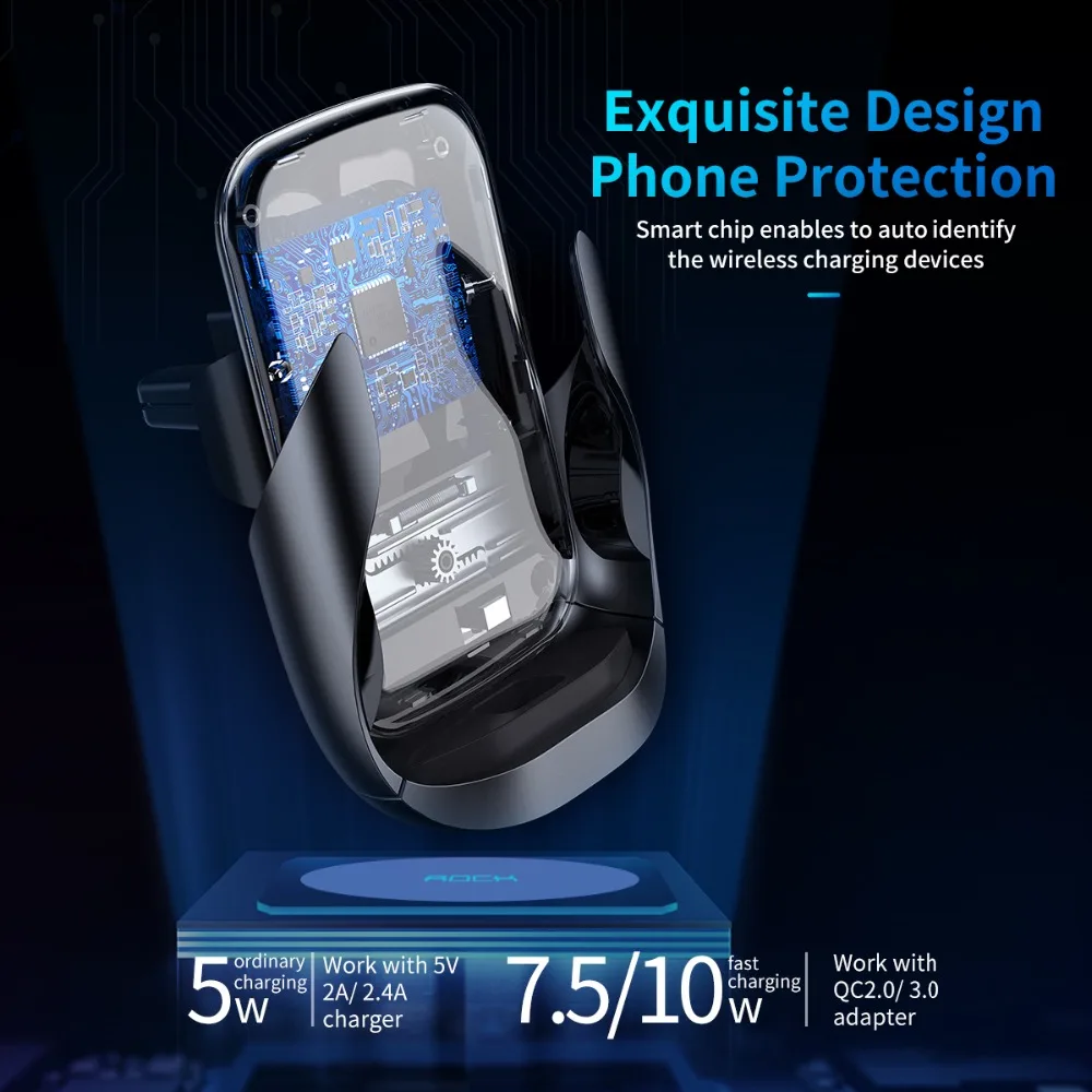 ROCK W23 беспроводной зарядный автомобильный держатель 10 Вт Беспроводное зарядное устройство держатель на вентиляционное отверстие автомобиля вращающийся на 360 градусов гравитационный стенд для телефона