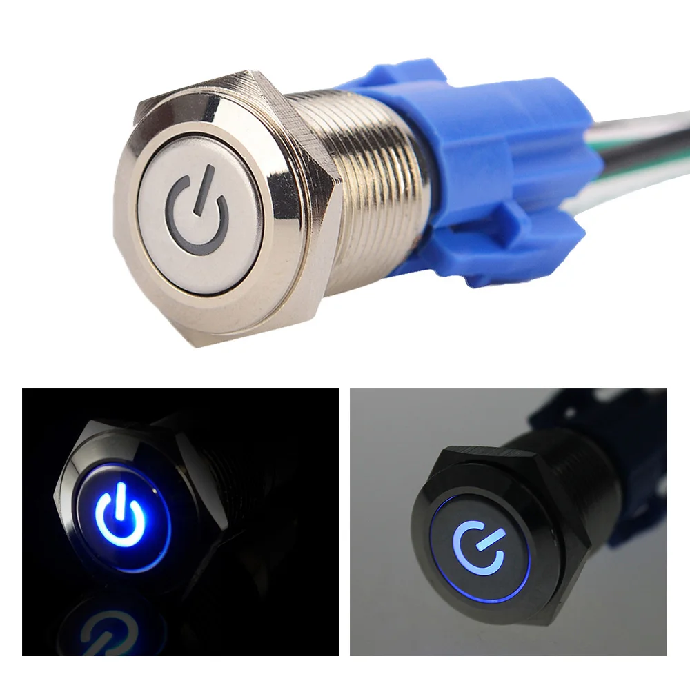 Автомобильный синий светодиодный металлический кнопочный переключатель 16 мм 12 В