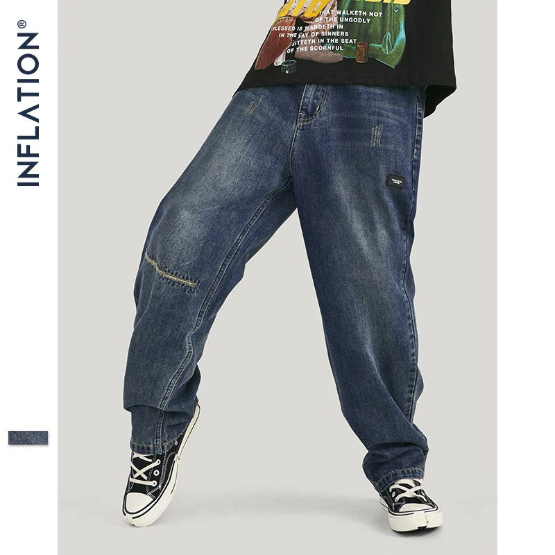 Инфляция 2020 Осень Зима повседневные джинсы мужские уличные брюки с рюшами Синий