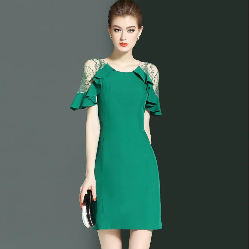 WZYCHDS OL fashion sexy pocket hip leaf sleeve ladies dress | Женская одежда