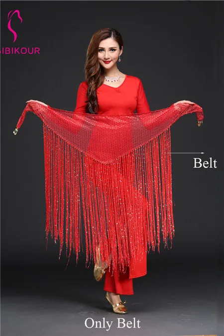 Red only Belt Женский костюм для танца живота практическая одежда Восточный Болливуд индийский хип шарф Топ пояс для брюк сценическая одежда тренировочная одежда с длинными рукавами - Color: Red only Belt