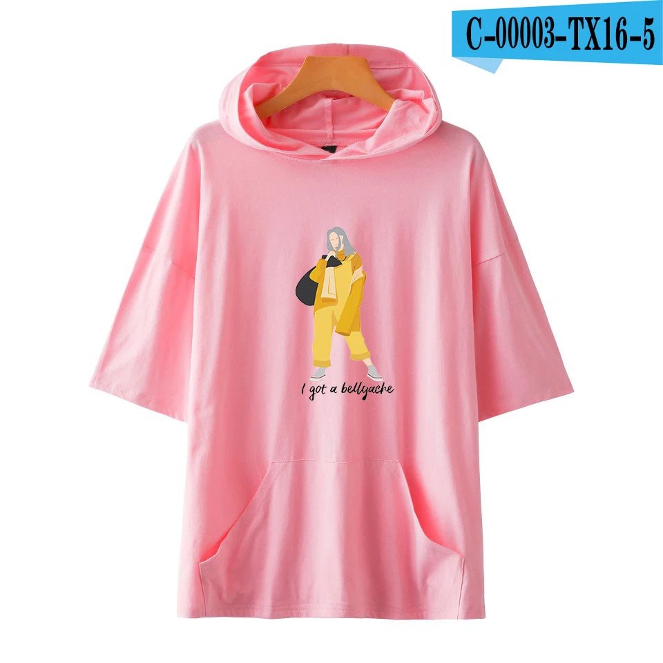 FADUN Tommee Billie Eilish Мужская/женская футболка с капюшоном, одноцветные футболки, летние модные футболки с коротким рукавом, стильный топ с капюшоном, 4XL - Цвет: pink