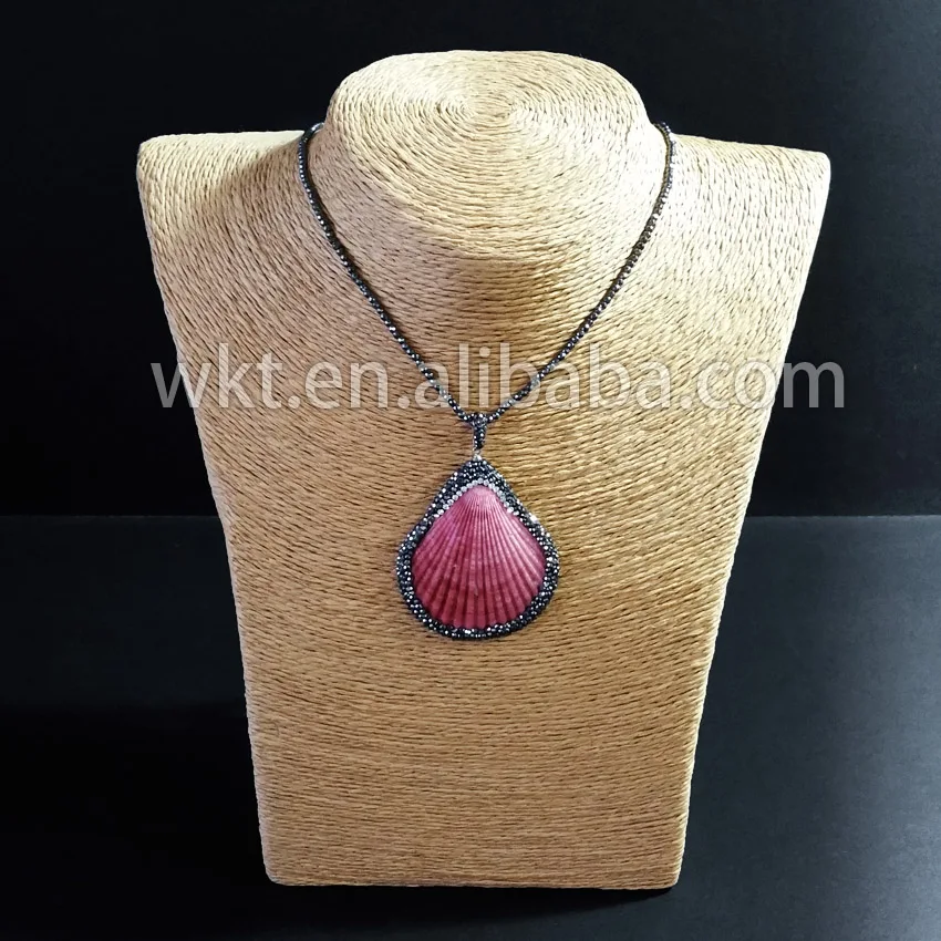 

WT-NV049Raw boho shell necklace black hematite beads shell necklace 3mm round shape natural black hematite facted beads necklace