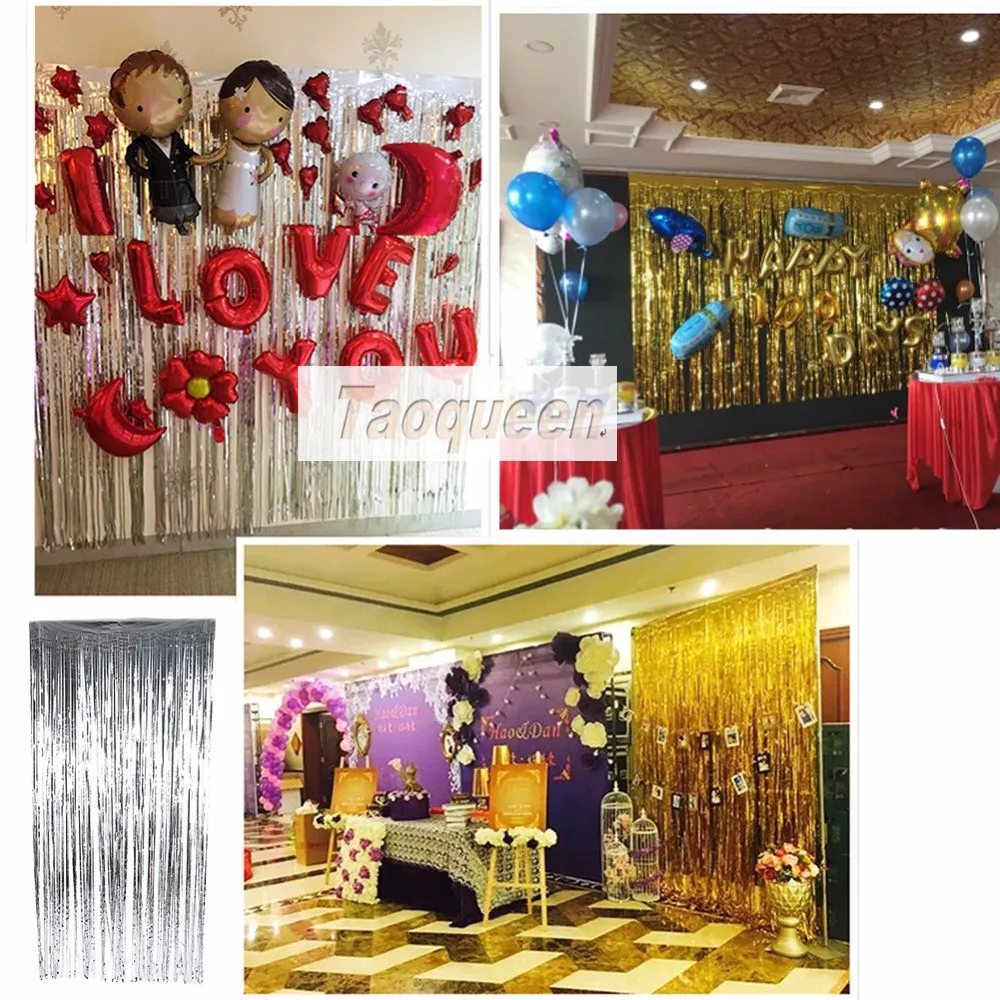 

2M Metallic Foil Curtain Wedding Backdrop Birthday Party Decorations Party Supplies Tassel Garlands Decoration Cartoon hat