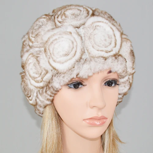color 8 Новинка, женская шапка Skullies, настоящий мех кролика, зимняя, цветочный мех кролика Рекс, шапочки, шапка для девочек, цветы, шапки из меха кролика рекс - Цвет: color 8