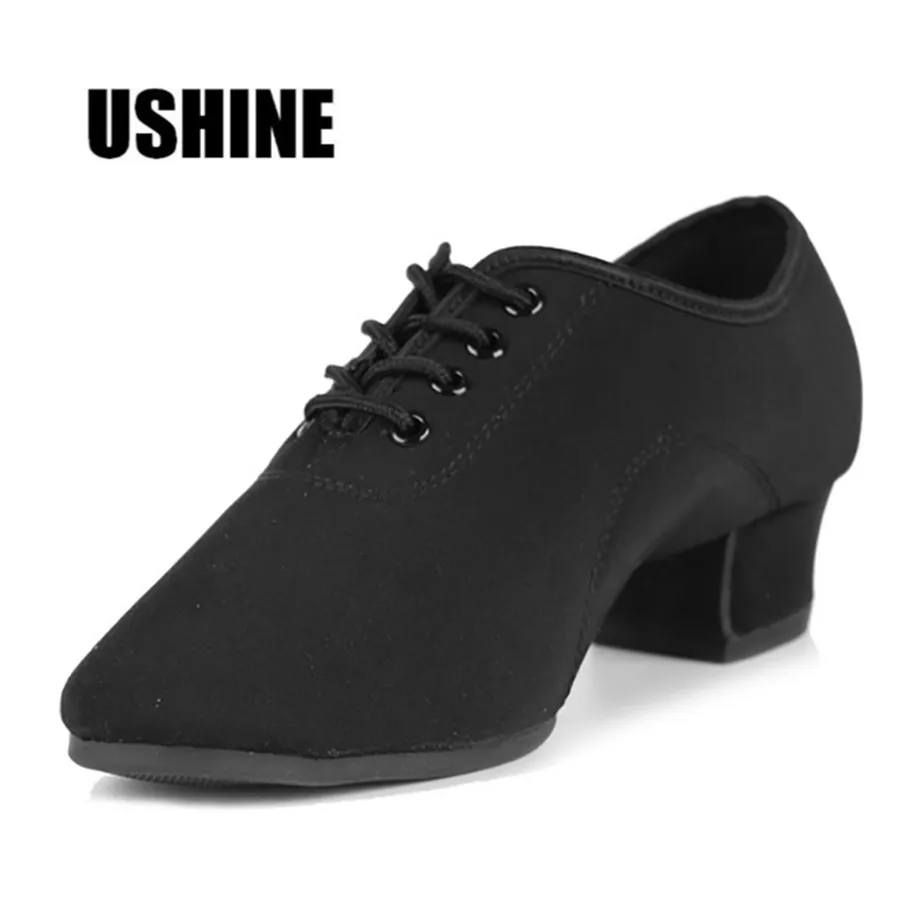

USHINE 701 EU29-45 Black Canvas Half Soft Rubber Sole Jazz Shoes Latin Dance Shoes For Men Kids Boys