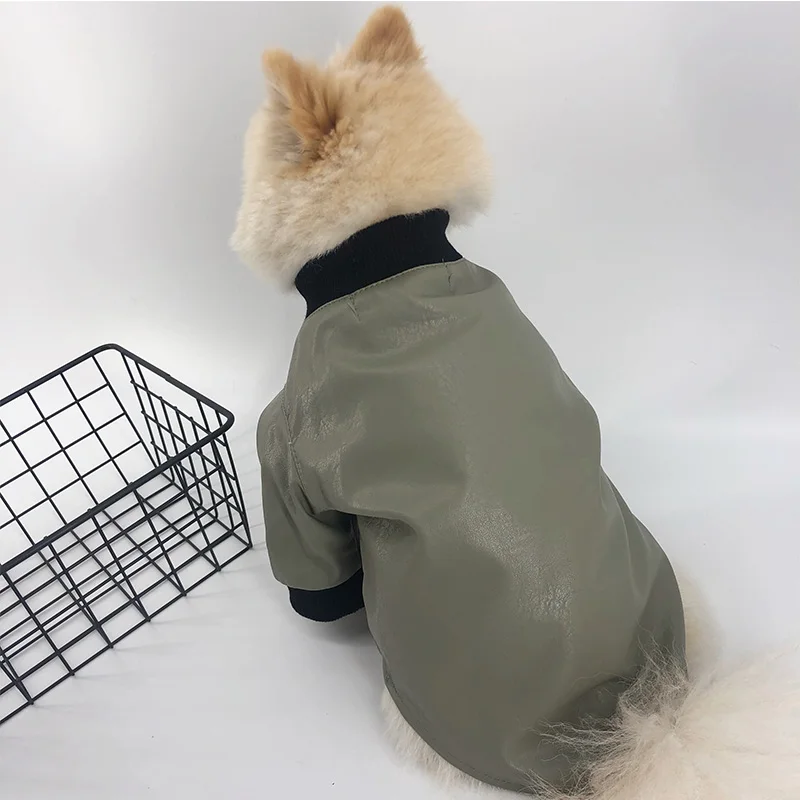 Зимняя одежда для собак кожаное пальто куртка наряд Pomeranian Poodle Bichon Schnauzer костюм