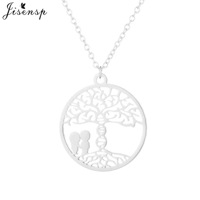 necklace silver Jisensp ожерелье из нержавеющей стали с филогенным деревом женское Дерево жизни подвеска в научном стиле ожерелье s креативное дерево - Окраска металла: necklace silver