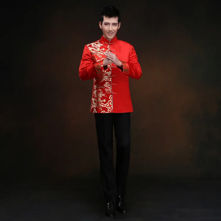 Мужская красная туника традиционная китайская мужская модель shanghai tang cheongsam