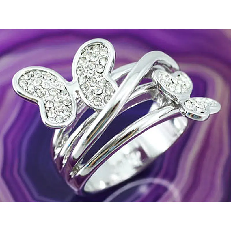 Кольцо с павлиньими звездами и бабочками австрийским кристаллом CSR085|austrian