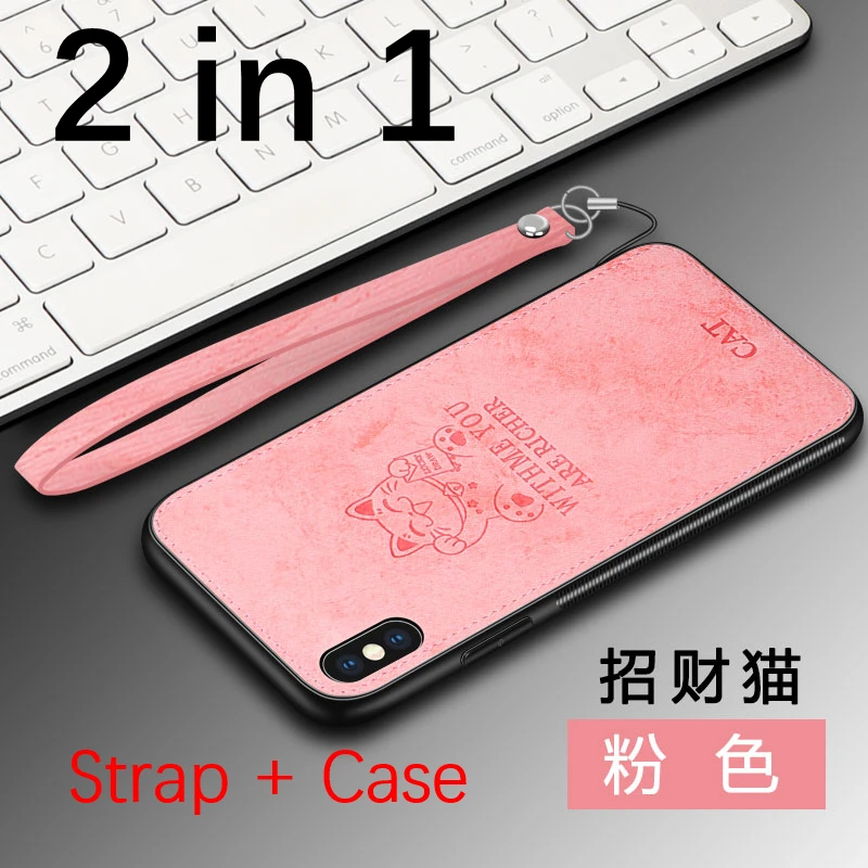Cat-2in1-Pink Чехол с оленем, прочный ТПУ чехол для iphone xs max xr x 10, ремешок, чехол с магнитным держателем для iphone 7, 8, 6, 6s plus, 5, SE, 5S, lucky elk - Цвет: Cat-2in1-Pink