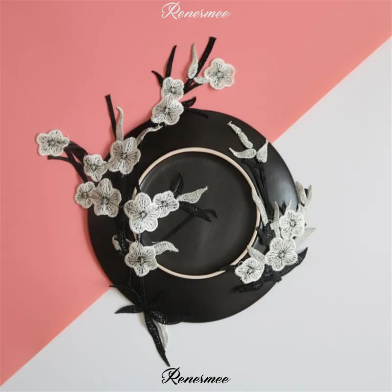 2 пары черно-белых цветов сливы компьютерная вышивка сделай сам аксессуары для