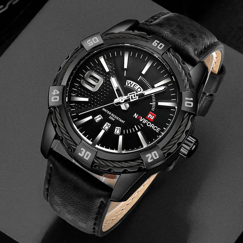 Black Black Black NAVIFORCE Для мужчин s часы лучший бренд роскошные золотые Роскошные Кварцевые часы Для мужчин Золотой Кожа модные платье в деловом стиле Для мужчин часы - Цвет: Black Black Black