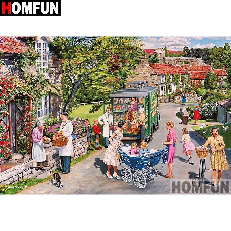 Алмазная 5D картина HOMFUN сделай сам полноразмерная/круглая вышивка городской