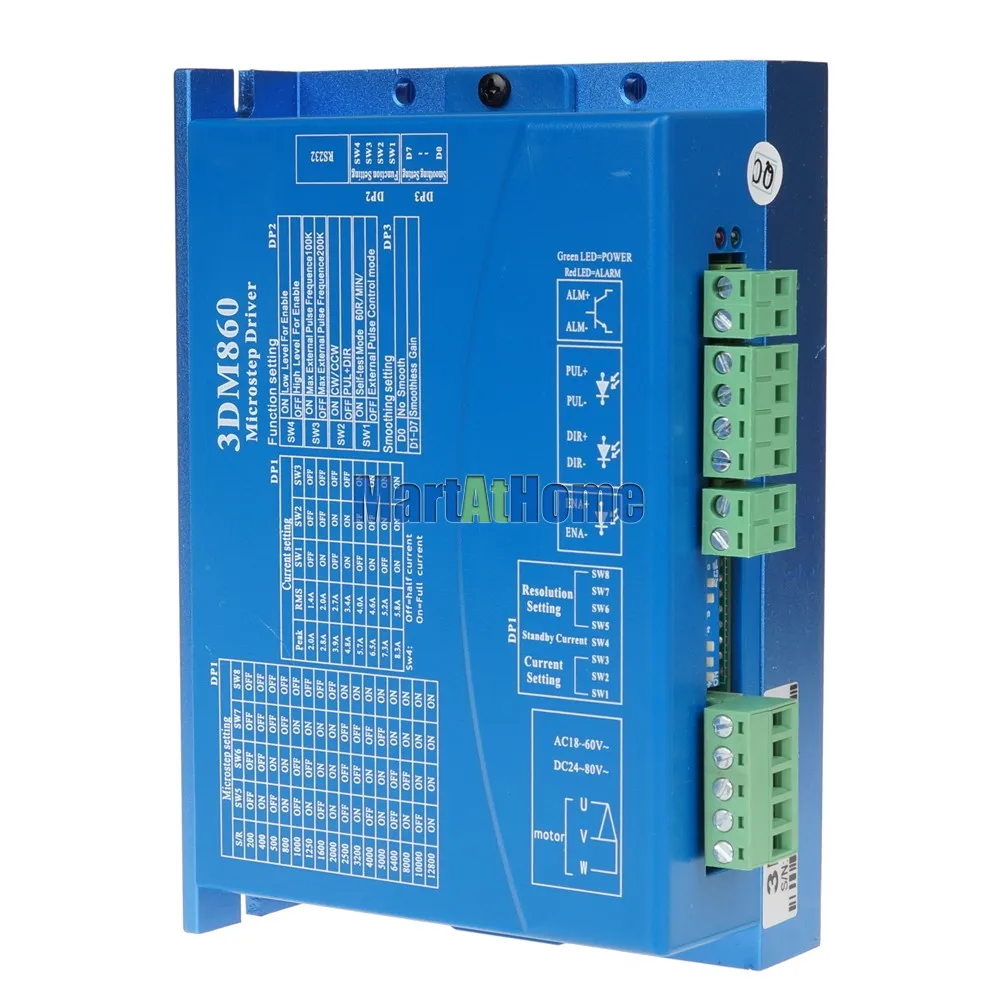 3DM860 CNC 3 фазный цифровой шаговый Драйвер 24 ~ 80VAC 30 100VDC 7.5A 20KHz ШИМ 200K микро шаги 12800