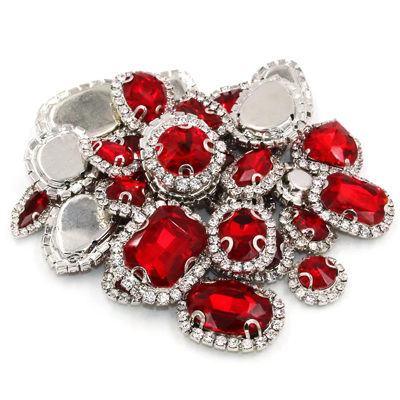 Новый стиль красные стеклянные стразы смешанных форм Пришивные с плоской задней