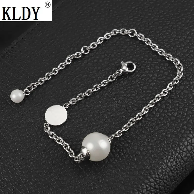 Женский браслет-цепочка KLDY серебряный браслет из нержавеющей стали с жемчугом