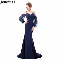 janevini sexy long sleeves formal prom dress with spaghetti straps handmade red flowers satin navy blue bridesmaid dress party