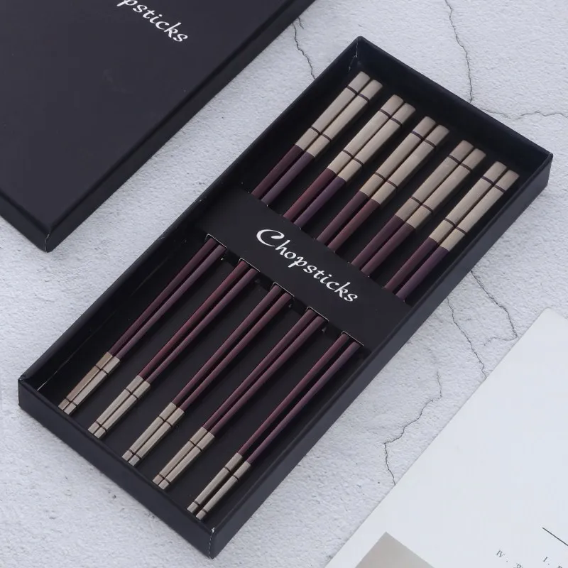 10 pairs with box Роскошные 10 пар подарок 304 Нержавеющая сталь Китайский Подставка под палочки для еды набор экологически чистые металлические Чоп Палочки Посуда, кухонная утварь - Цвет: 10 pairs with box
