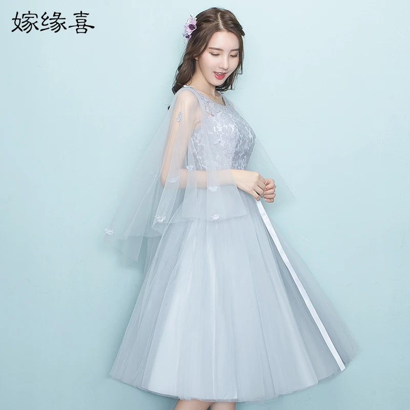 

2017 new Bridesmaid Dresses plus size stock cheap under $50 sexy romantic sister simple elegant tea length grey silver JYX968GZ