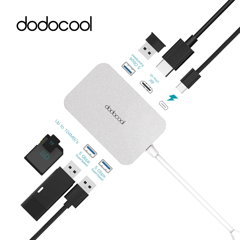 Хаб dodocool из алюминиевого сплава с питанием от Type C выход 4K для видеосъемки HD 3