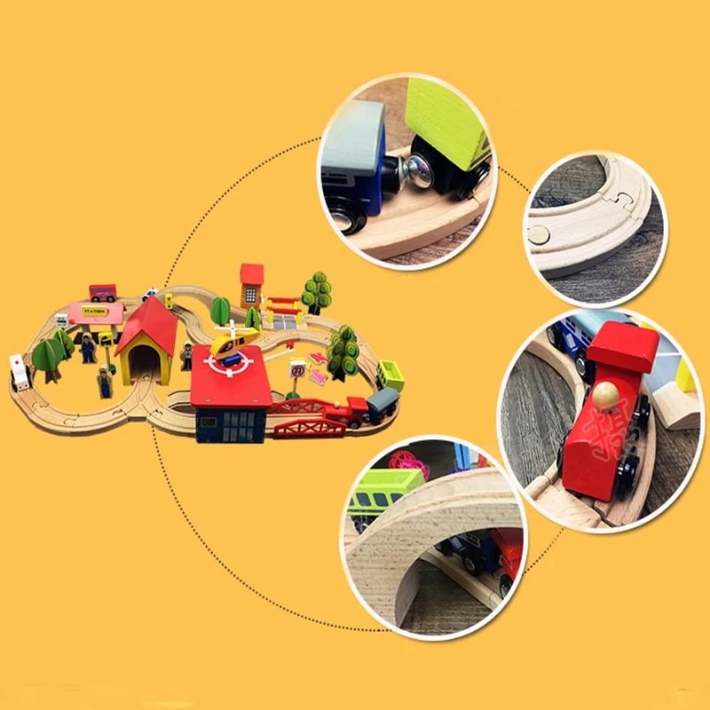 69 шт. набор деревянных поездов несколько сцен магнитная модель автомобиля