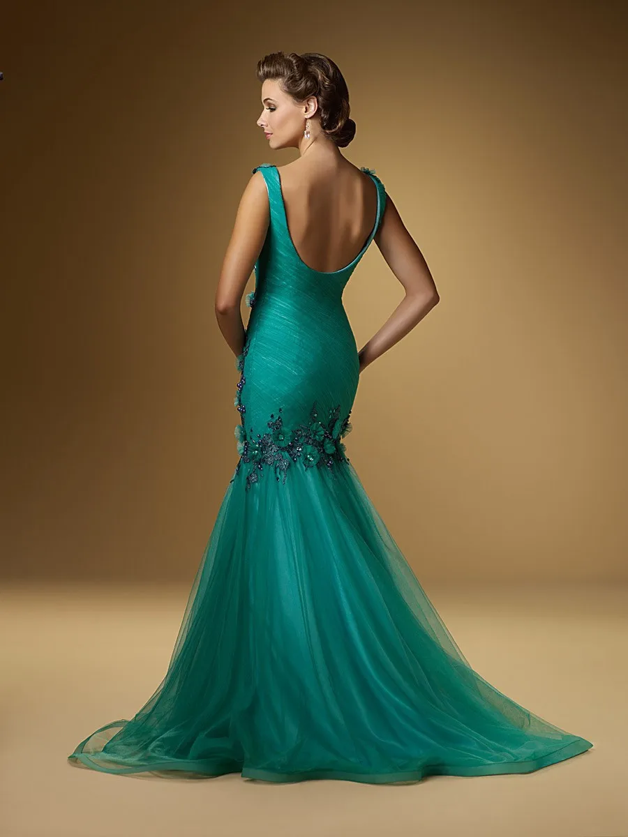 Лучшие продажи роскошные аппликация Beadings изумрудно-зеленый русалка вечернее