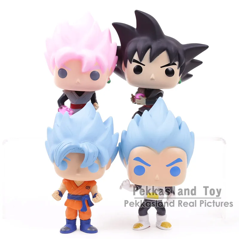 baged Dragon Ball Z Супер Saiyan Бог сын Гоку/Вегета/Роза Гоку черный большая голова куклы винил цифры игрушки 4 шт./компл - Цвет: baged